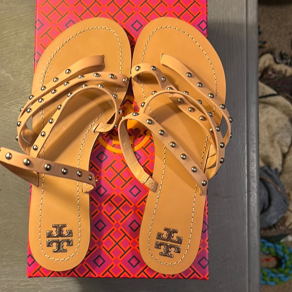 Tory Burch Tan Sandals with Silver Accents